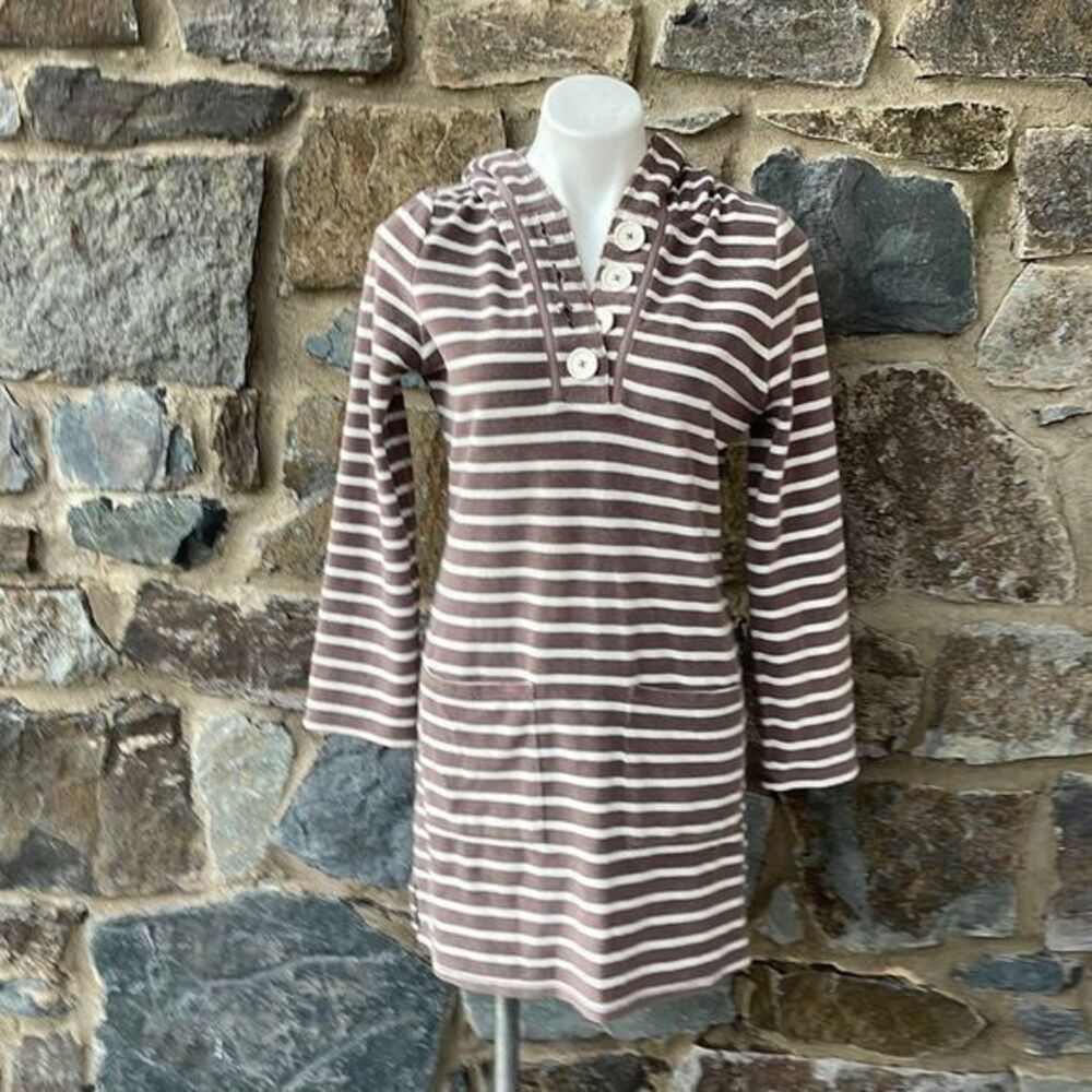 Boden Striped Terry Cloth Long Sleeve Sweater Dress in Brown & White Size 4